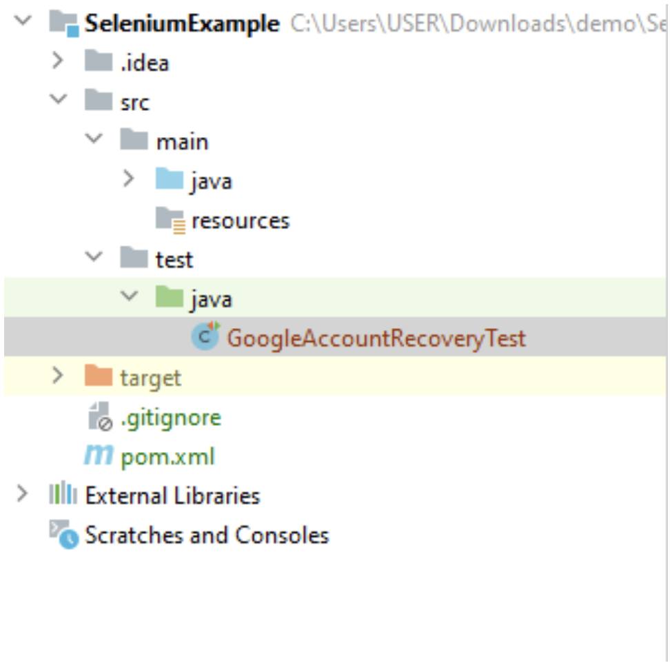 create a Java class file GoogleAccountRecoveryTest.java image