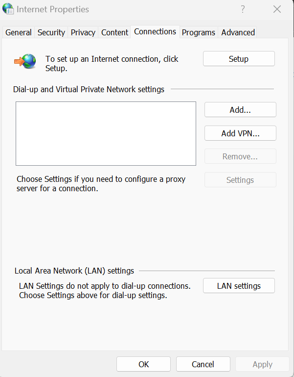 Windows 11 Control Panel Internet Options Internet Properties